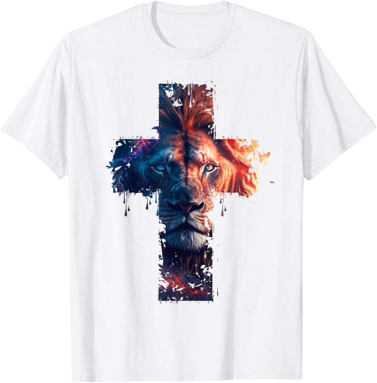 Lion of Judah Cross of Jesus Christ Christian Faith Graphic T-Shirt - T-Shirt | White