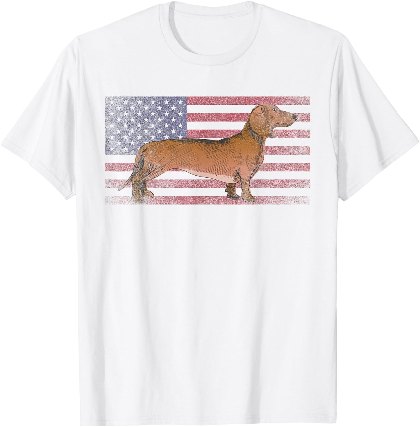 Dachshund Dog 4th of July American Flag America Patriotic T-Shirt - T-Shirt | White