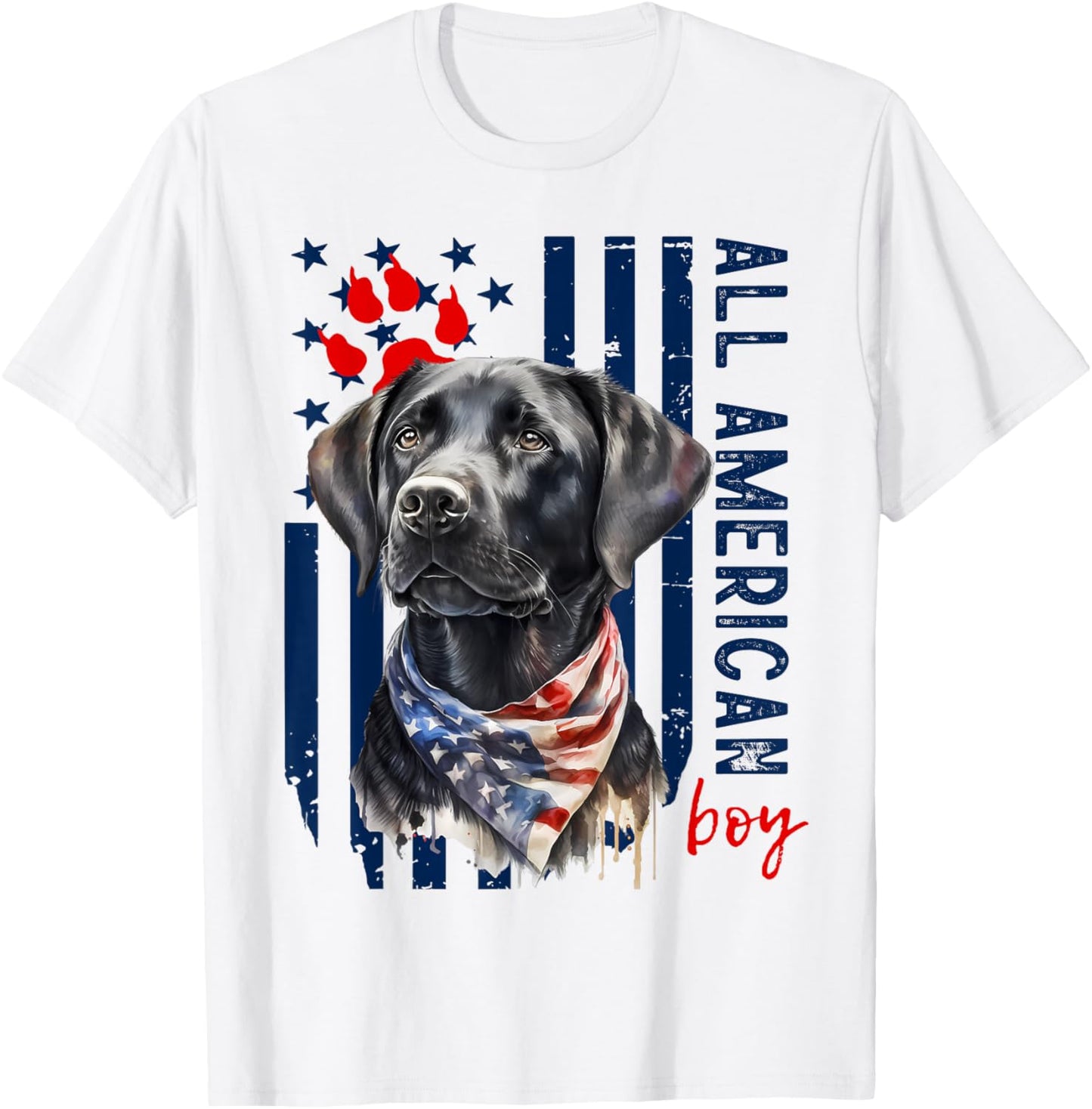 Patriotic USA Flag Black Labrador All American Boy Lab Owner T-Shirt - T-Shirt | White