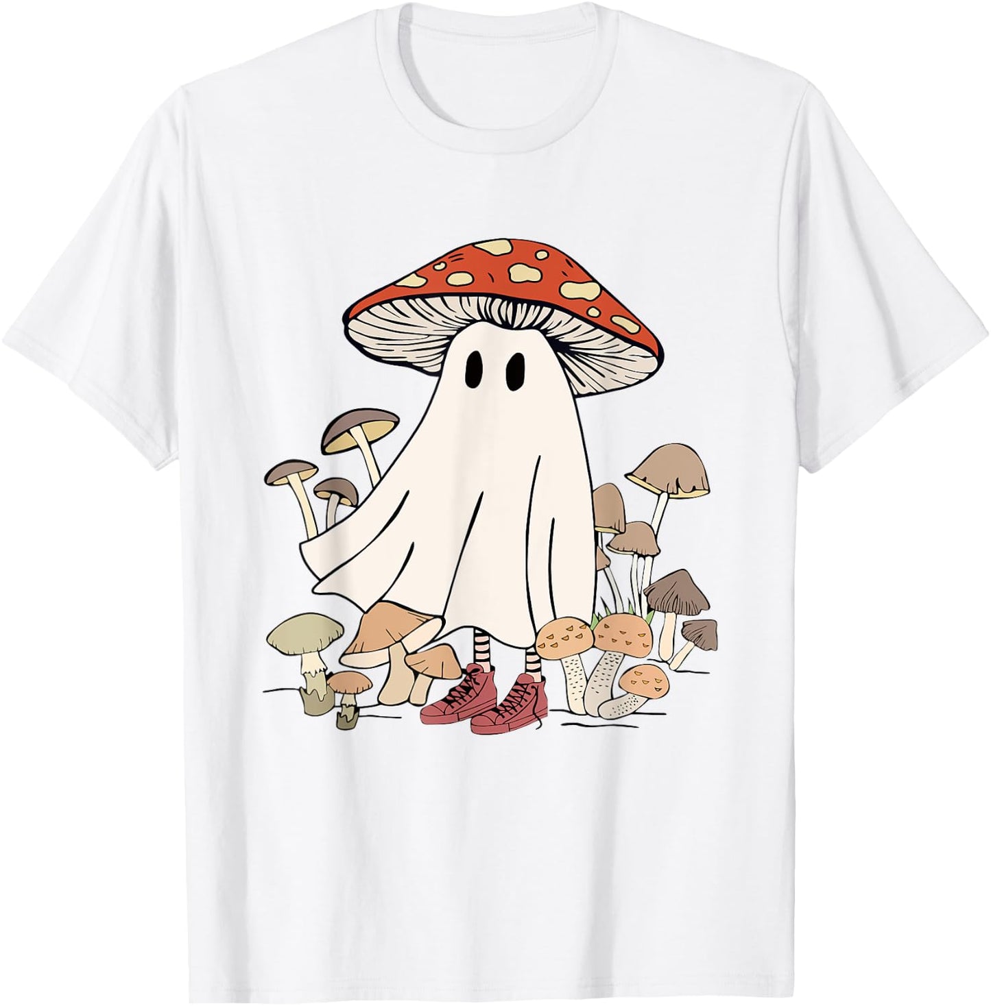 Mushroom Ghost Spooky Season Creepy Mushroom Boo Halloween T-Shirt - T-Shirt | White