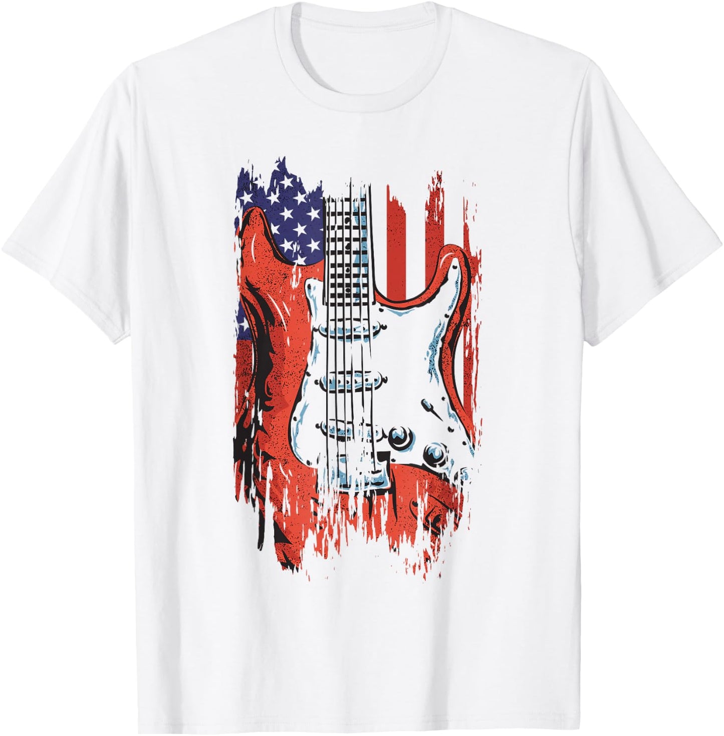 American Flag Guitar 4th of July Guitarist USA Country Music T-Shirt - T-Shirt | White