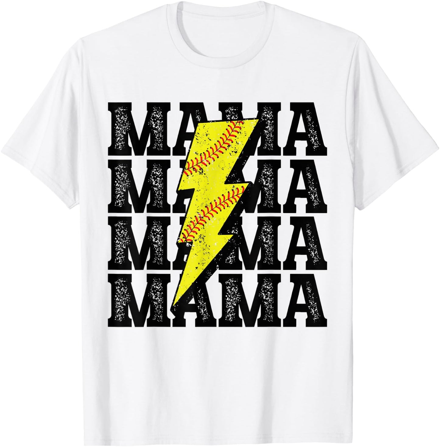 Vintage Softball Mama Distressed Lightning Bolt Mom T-Shirt - T-Shirt | White