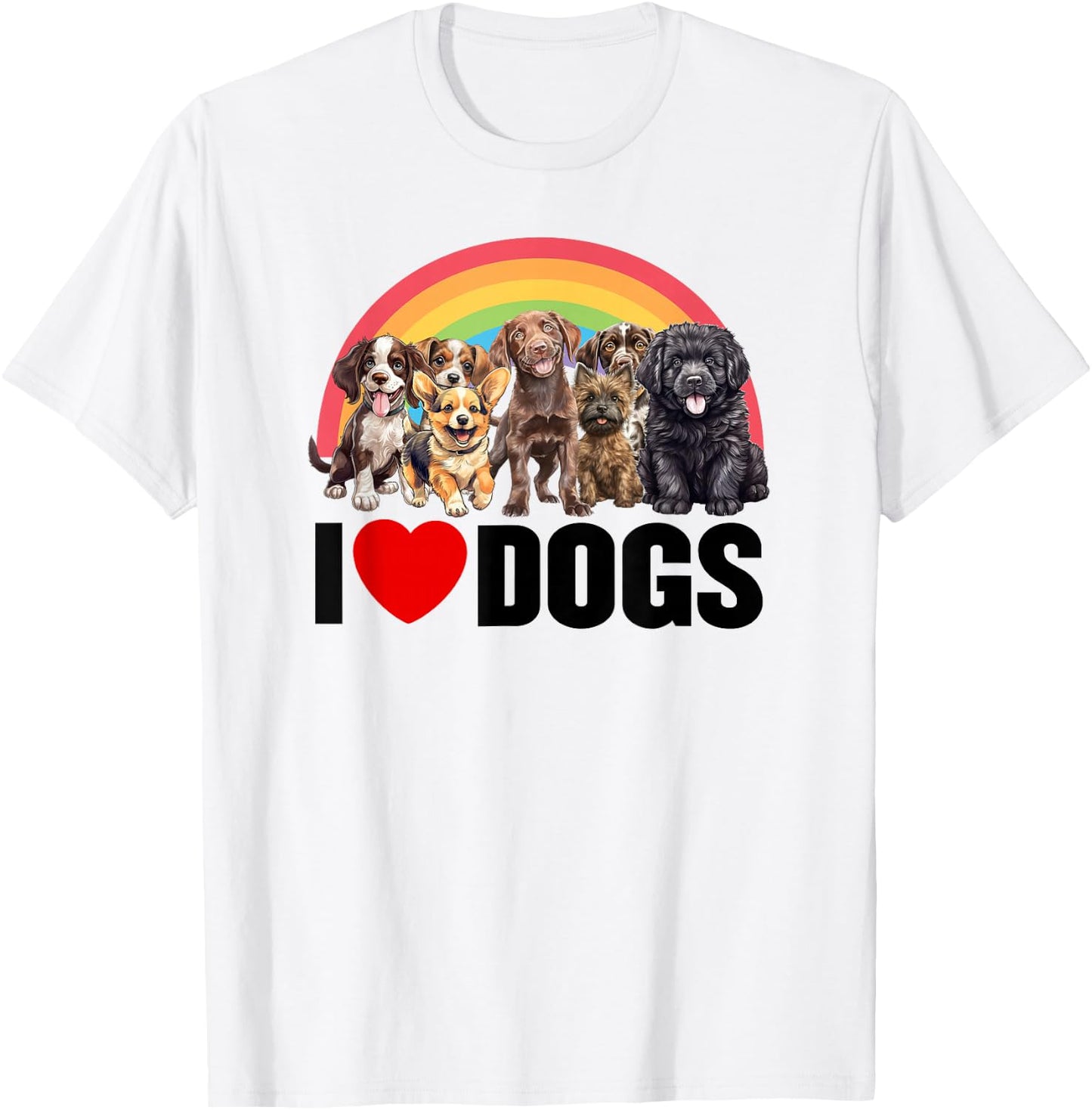 I Love Dogs Shirt, Cute Rainbow Shirt, Funny I Heart Dogs T-Shirt - T-Shirt | White