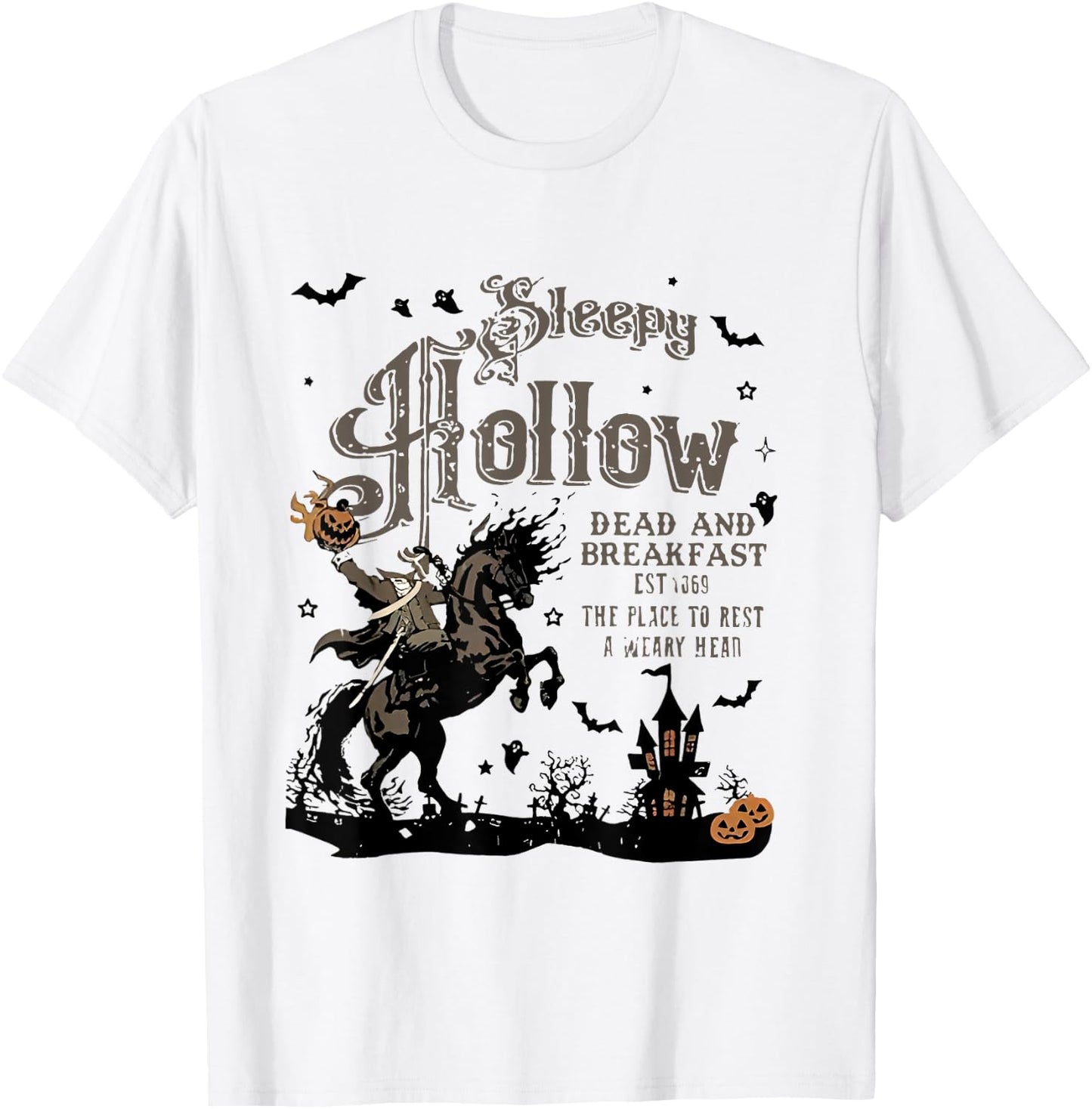 Sleepy Hollow Skeleton Riders, Headless Horseman Halloween T-Shirt - T-Shirt | White