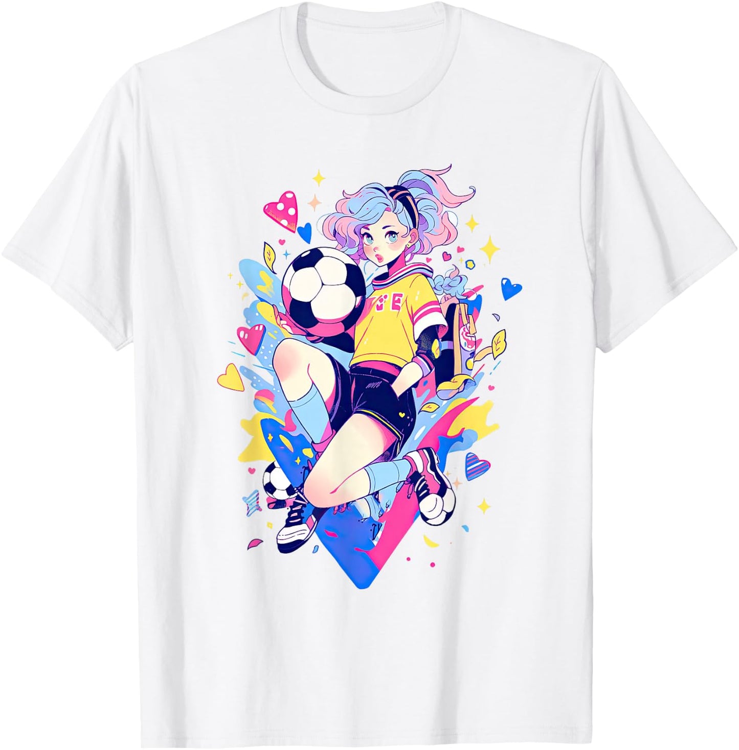Soccer Girl in funny Pastel japan Anime Aesthetic japanese T-Shirt - T-Shirt | White