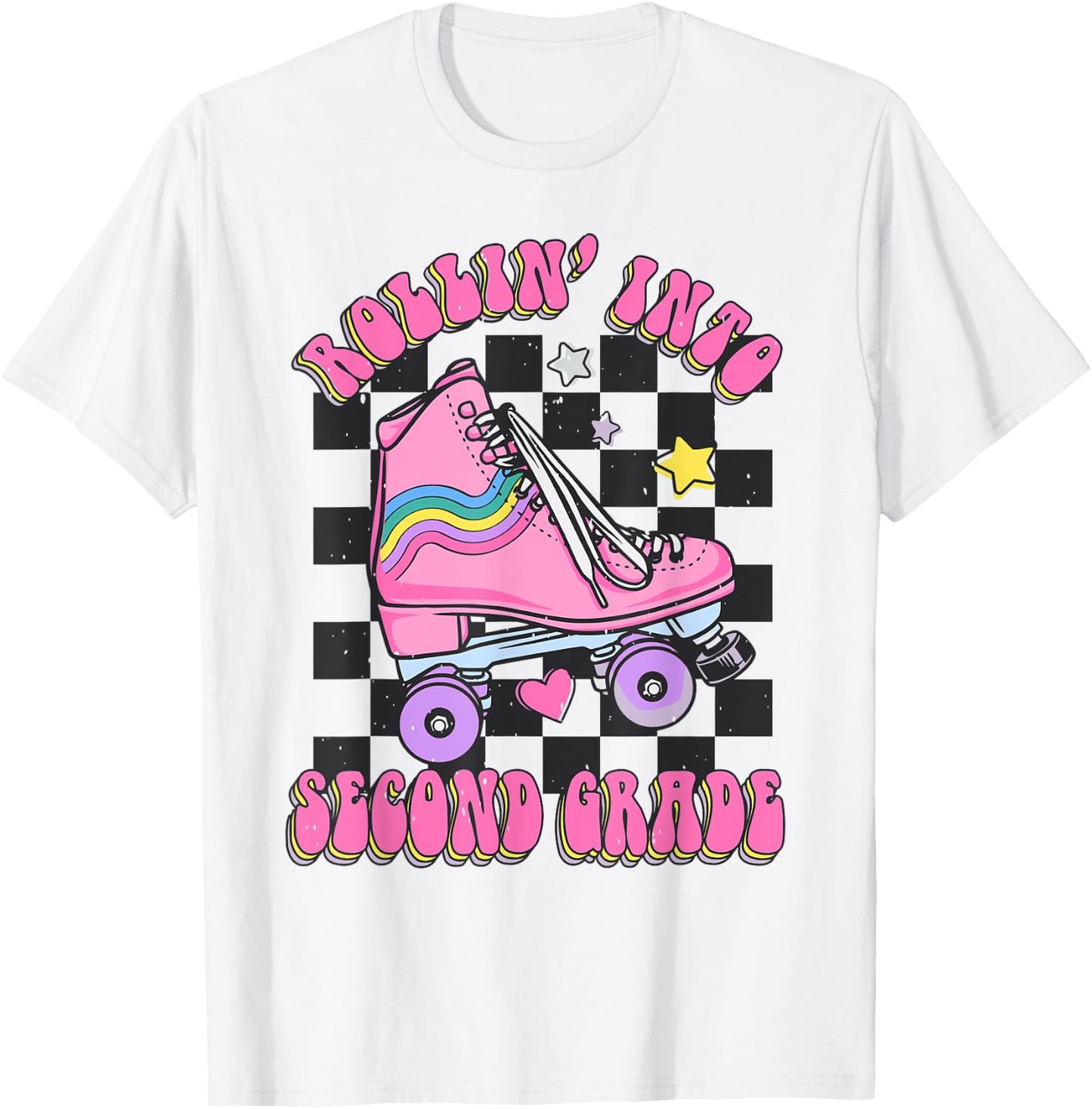 Kids Back To School Skating Rollin Into Second 2nd Grade T-Shirt - T-Shirt | White