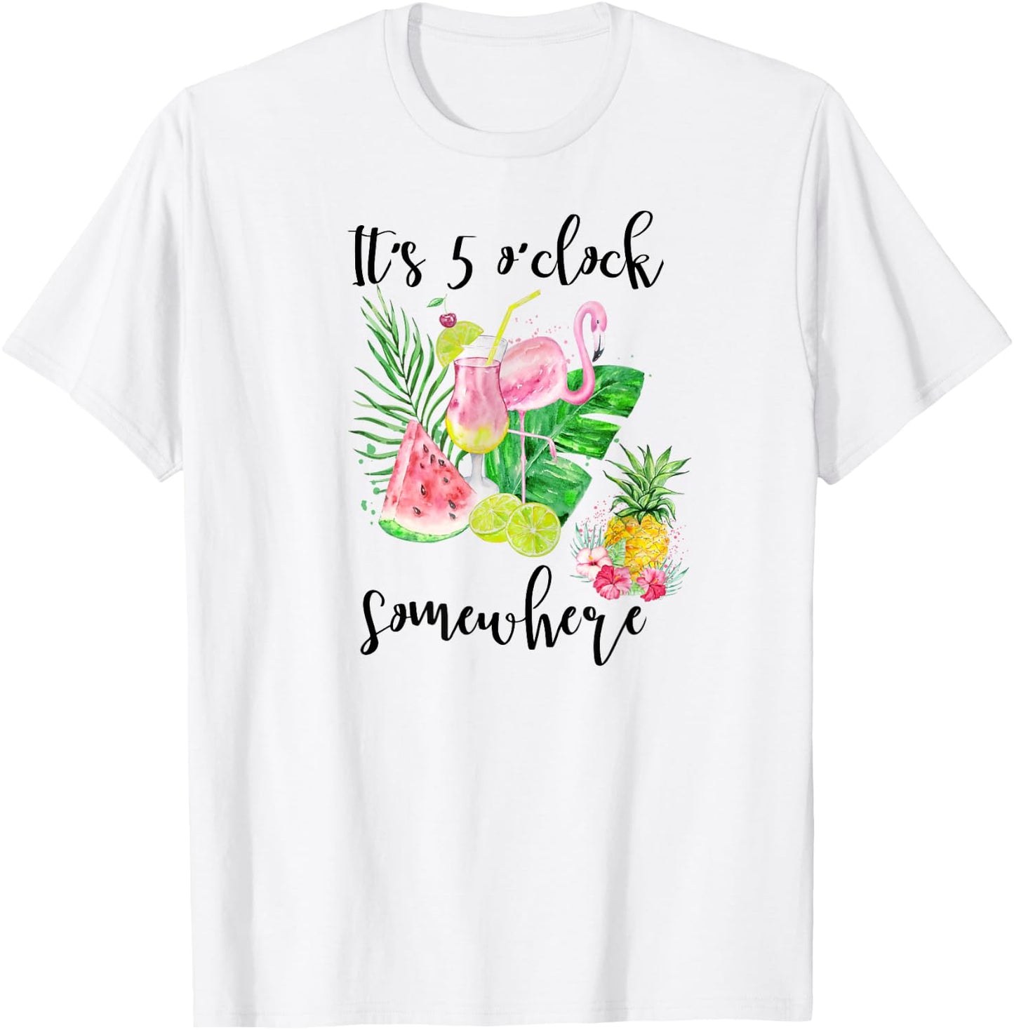 It's 5 Oclock Somewhere Funny Flamingo Drinking a Margarita T-Shirt - T-Shirt | White