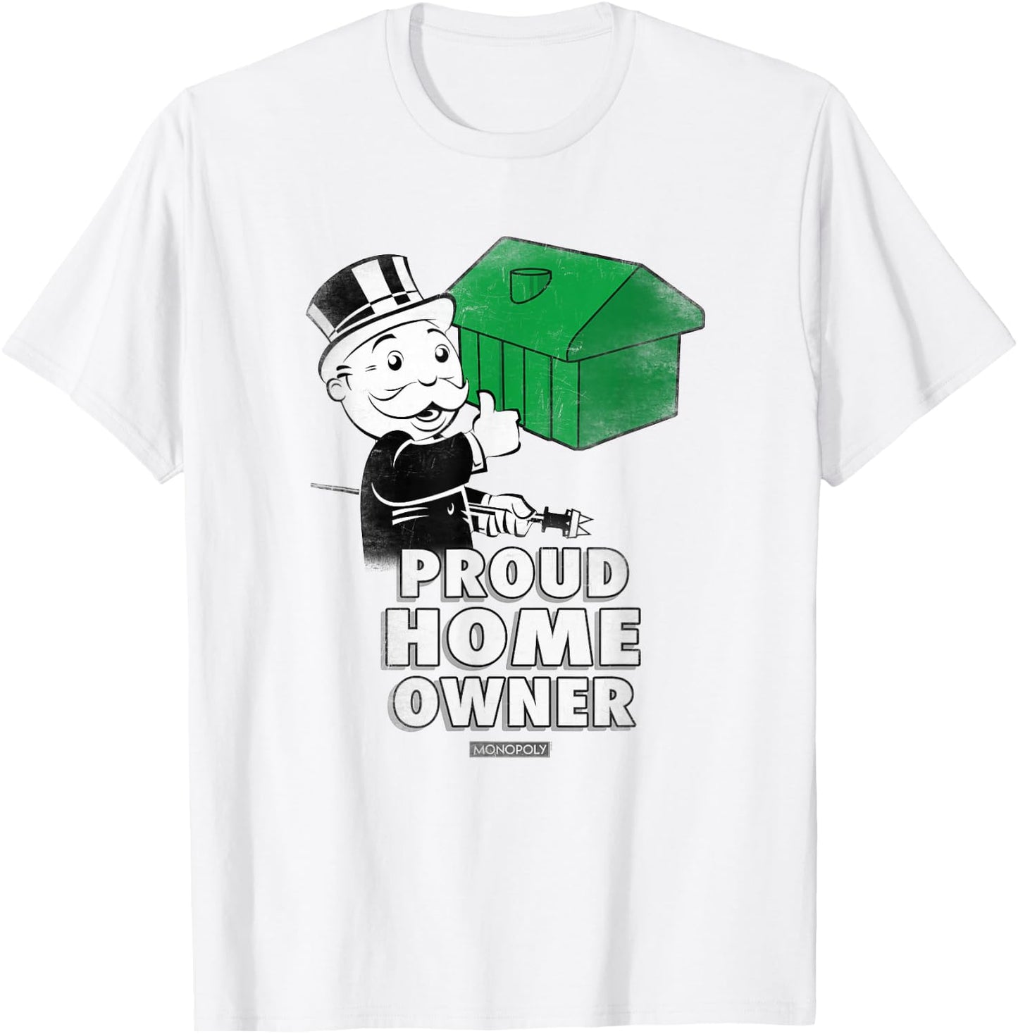 Monopoly Mr. Monopoly Proud Home Owner Vintage House Logo T-Shirt - T-Shirt | White