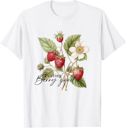 Summer Flower Strawberries Nature Lover Floral Wildflower T-Shirt - T-Shirt | White