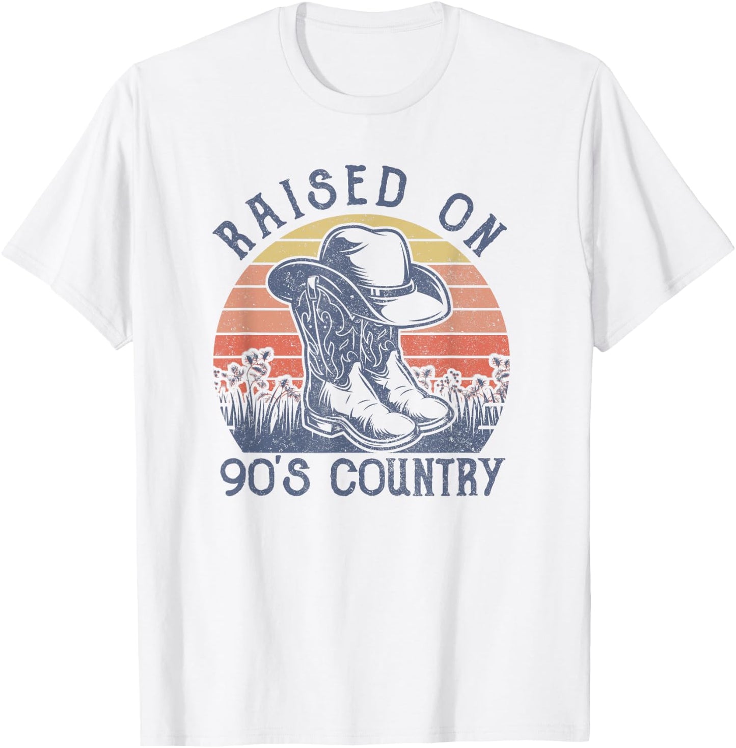 Vintage Western Raised On 90's Country Music Cowboy Hat T-Shirt - T-Shirt | White