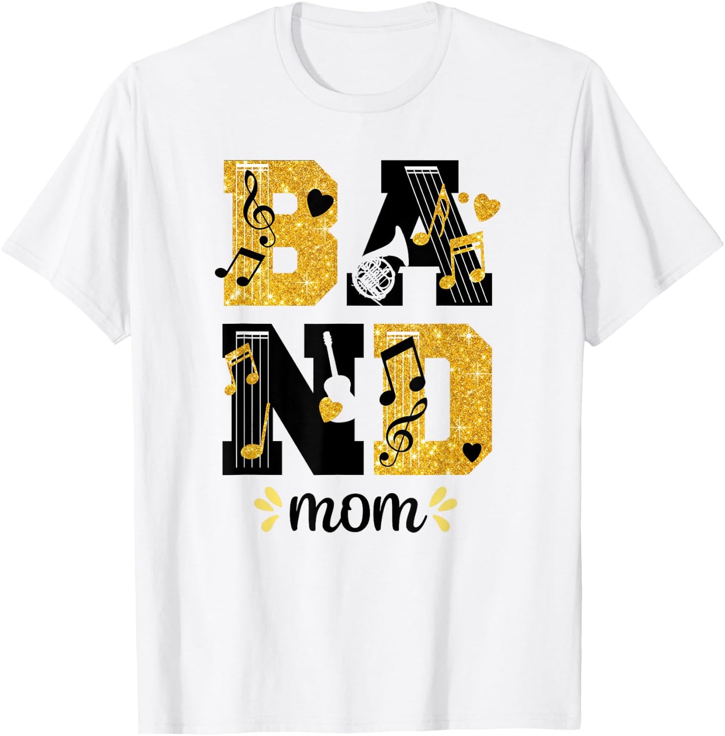 Proud Band Mom Musical Marching Band Mom Yellow and Black T-Shirt - T-Shirt | White
