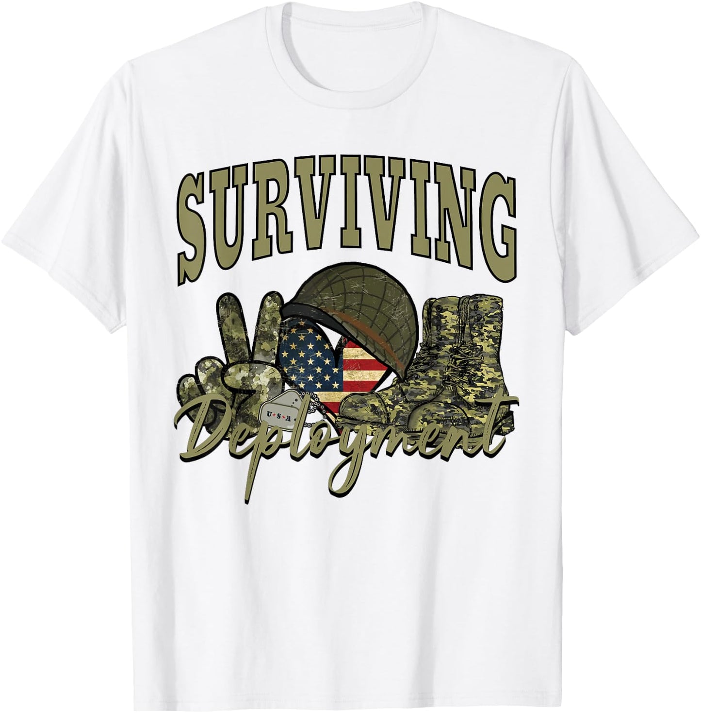 Surviving Deployment Red Friday Military US Flag Army Family T-Shirt - T-Shirt | White