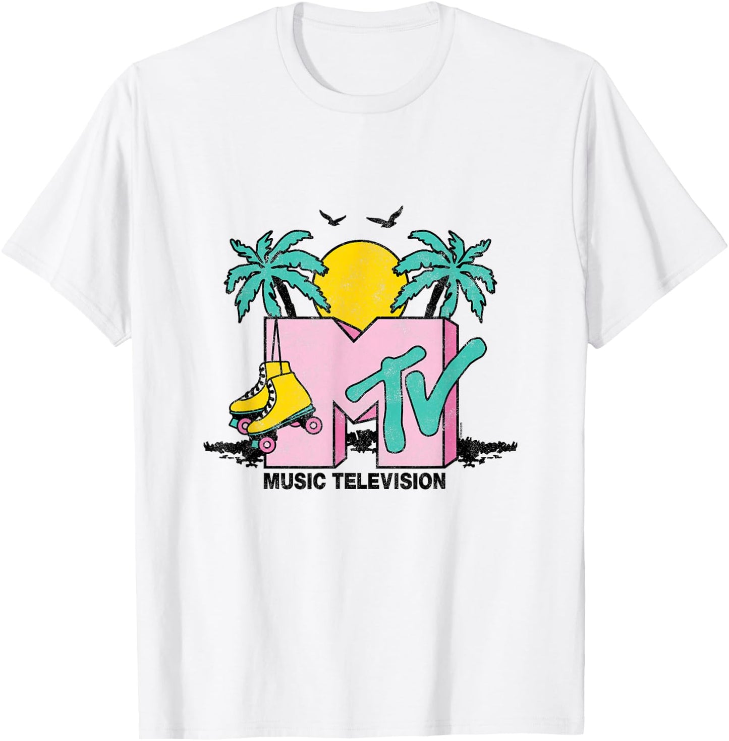 MTV - Malibu Beach Roller Skate Mtv Logo T-Shirt - T-Shirt | White