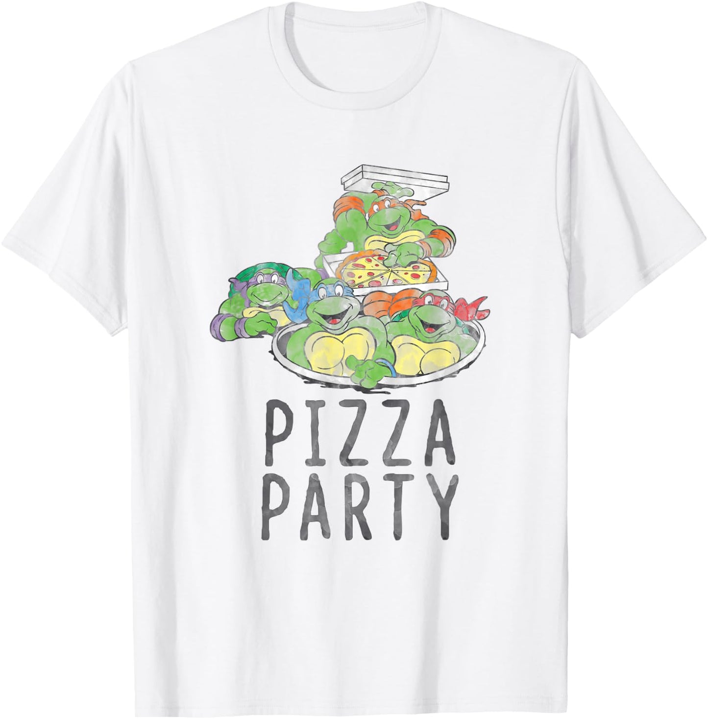 Teenage Mutant Ninja Turtles Vintage Pizza Party Group T-Shirt - T-Shirt | White