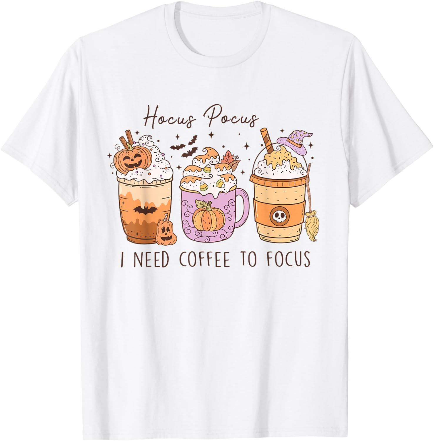 Hocus Pocus I Need Coffee To Focus Vintage Halloween T-Shirt - T-Shirt | White