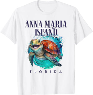 Anna Maria Island Florida Watercolor Happy Sea Turtle T-Shirt - T-Shirt | White