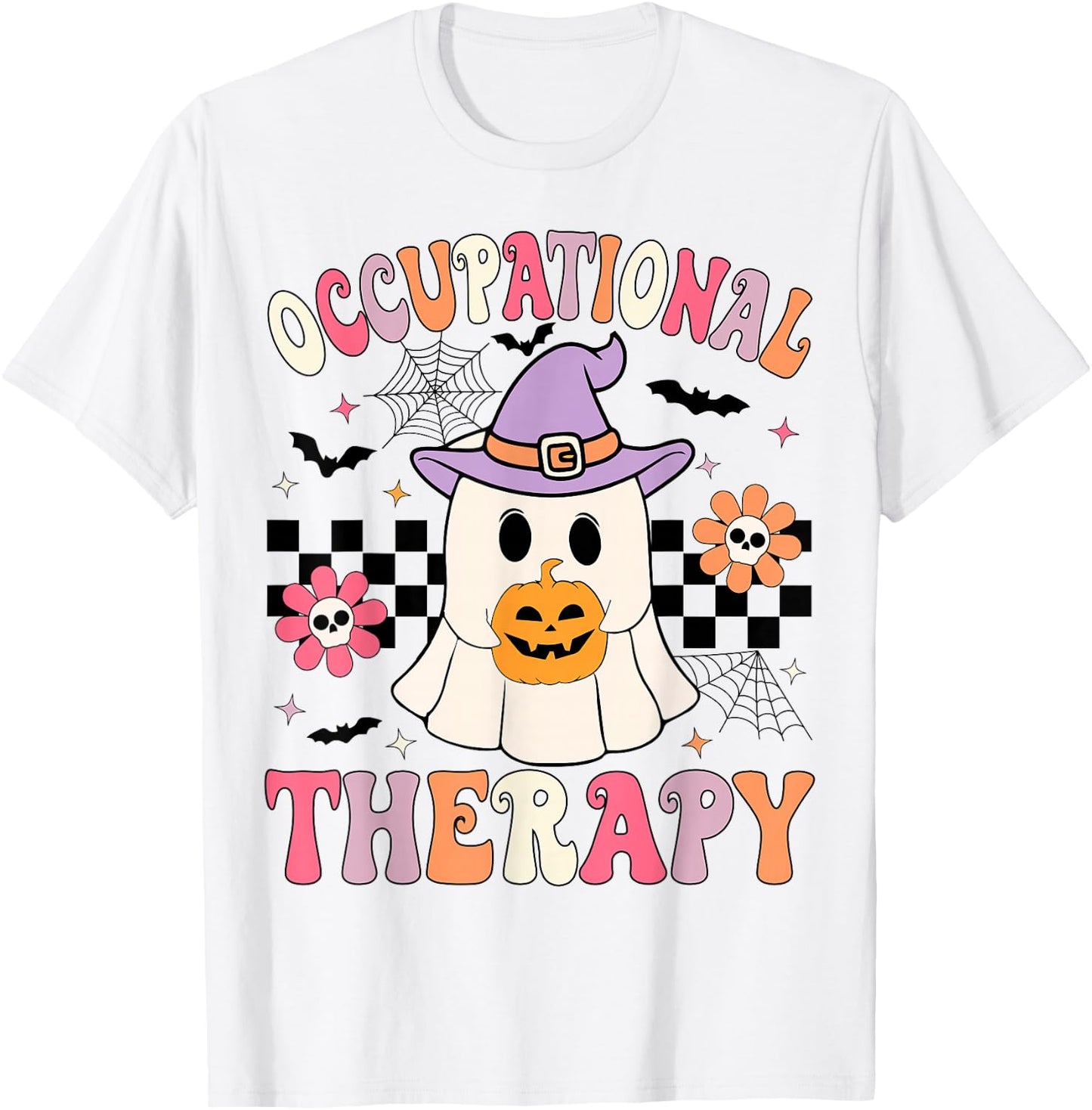 OT Occupational Therapy Halloween Retro Ghost OT Halloween T-Shirt - T-Shirt | White
