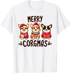 Merry Corgmas Santa Hat Christmas Corgi Dog Mom Dad Owner T-Shirt - T-Shirt | White
