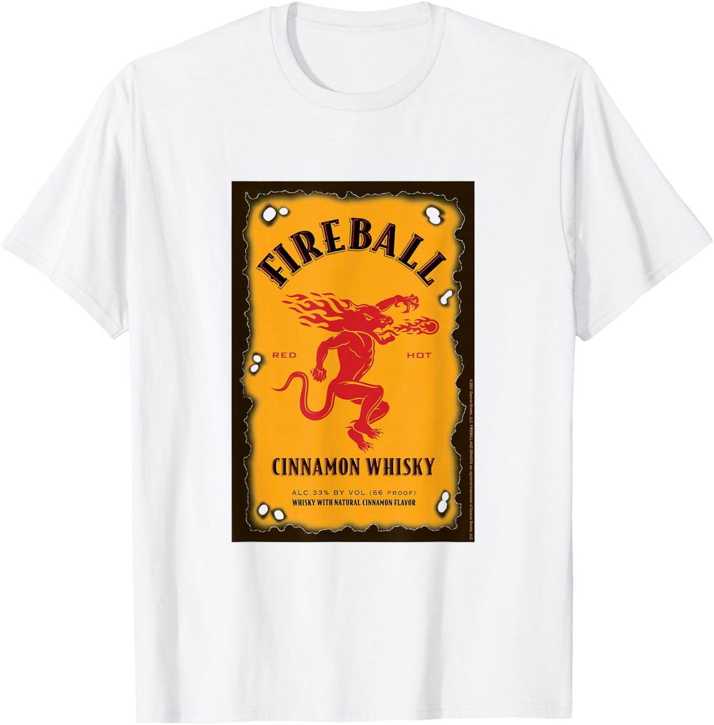 Fireball Cinnamon Whisky Distressed Bottle Label Drink T-Shirt - T-Shirt | White