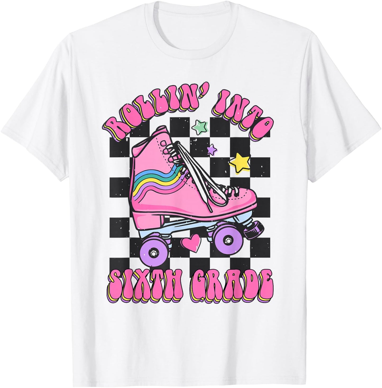 Kids Back To School Skating Rollin Into Sixth 6th Grade T-Shirt - T-Shirt | White