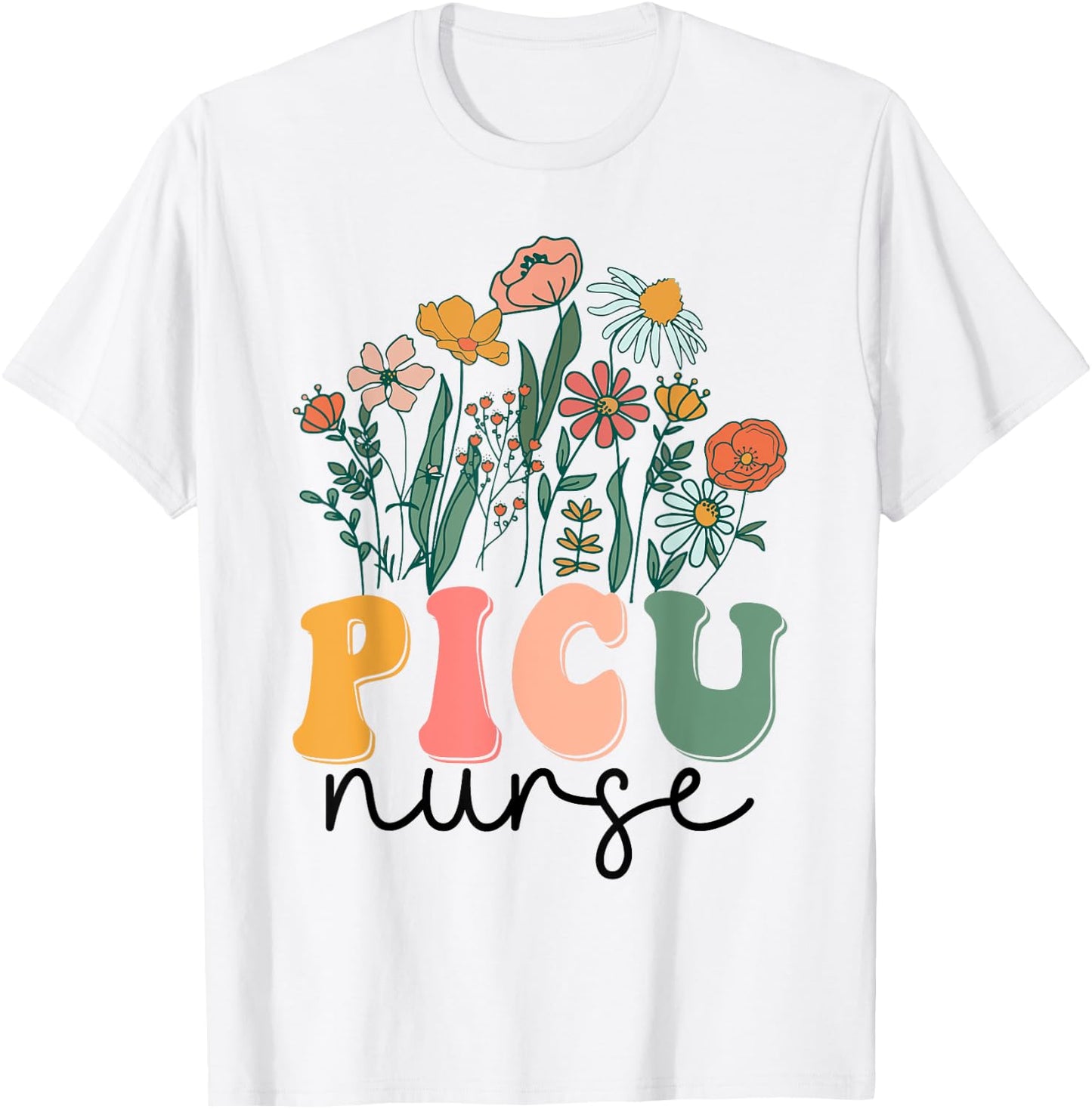 Groovy Wildflower Picu Nurse T-Shirt - T-Shirt | White