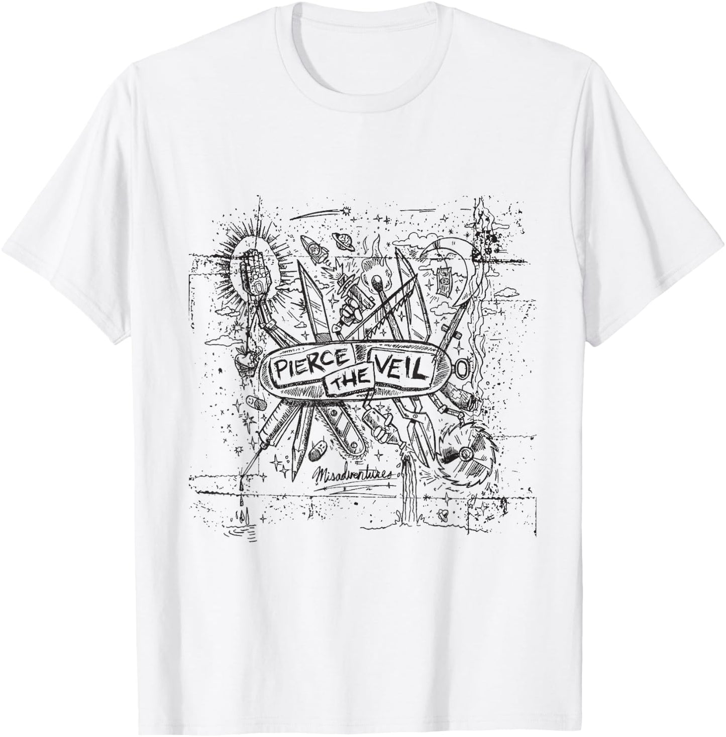 Pierce The Veil - Misadventures Cover in Black Print T-Shirt - T-Shirt | White
