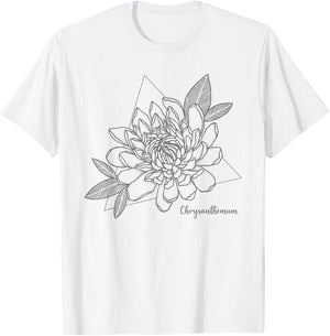 Chrysanthemum Flower Minimalist Aesthetic Abstract Vintage T-Shirt - T-Shirt | White