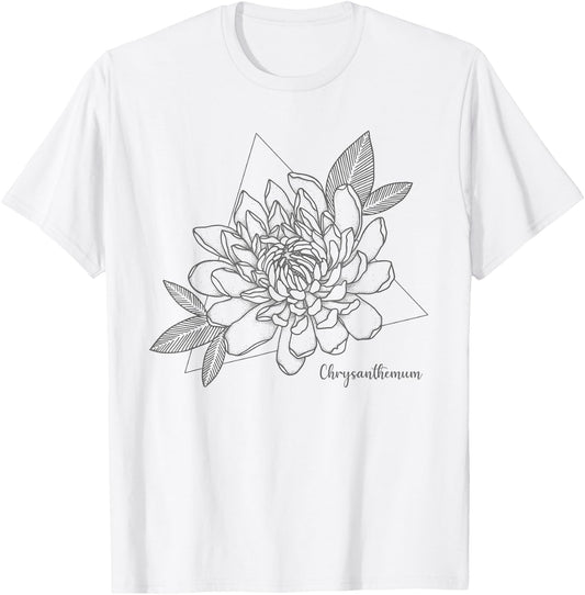 Chrysanthemum Flower Minimalist Aesthetic Abstract Vintage T-Shirt - T-Shirt | White