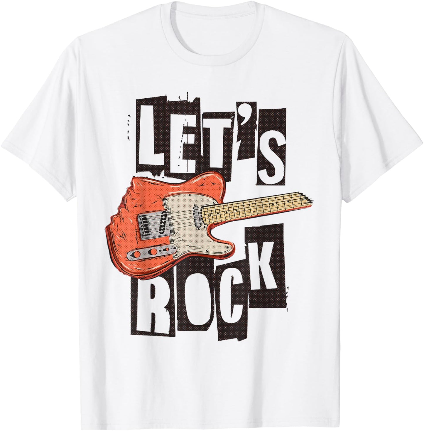 Let's Rock Electric Guitar Music Lover Band Guitarist Retro T-Shirt - T-Shirt | White