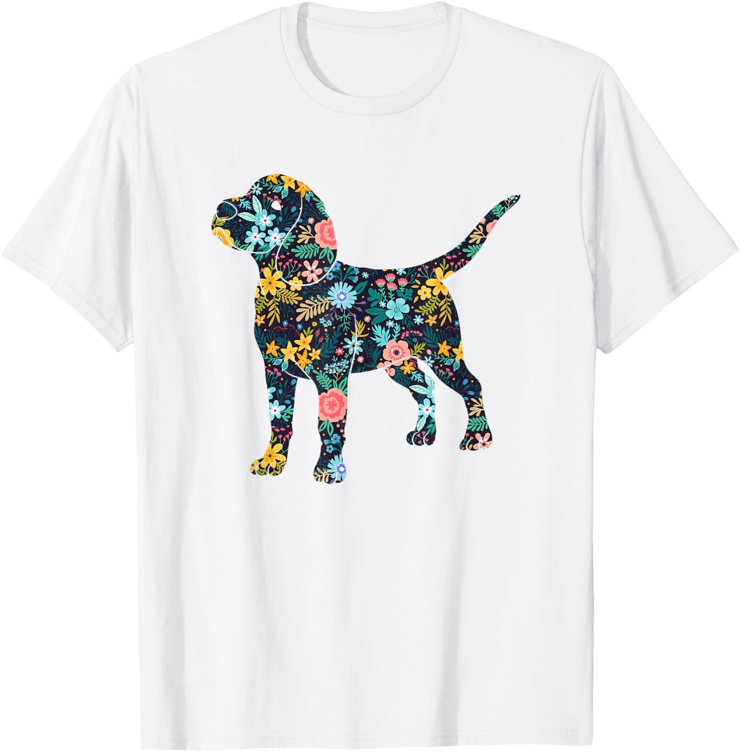 Beagle Floral Dog Silhouette Graphic T-Shirt - T-Shirt | White