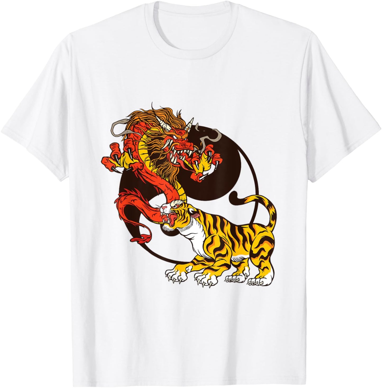 Yin Yang Dragon and Tiger T-Shirt - T-Shirt | White