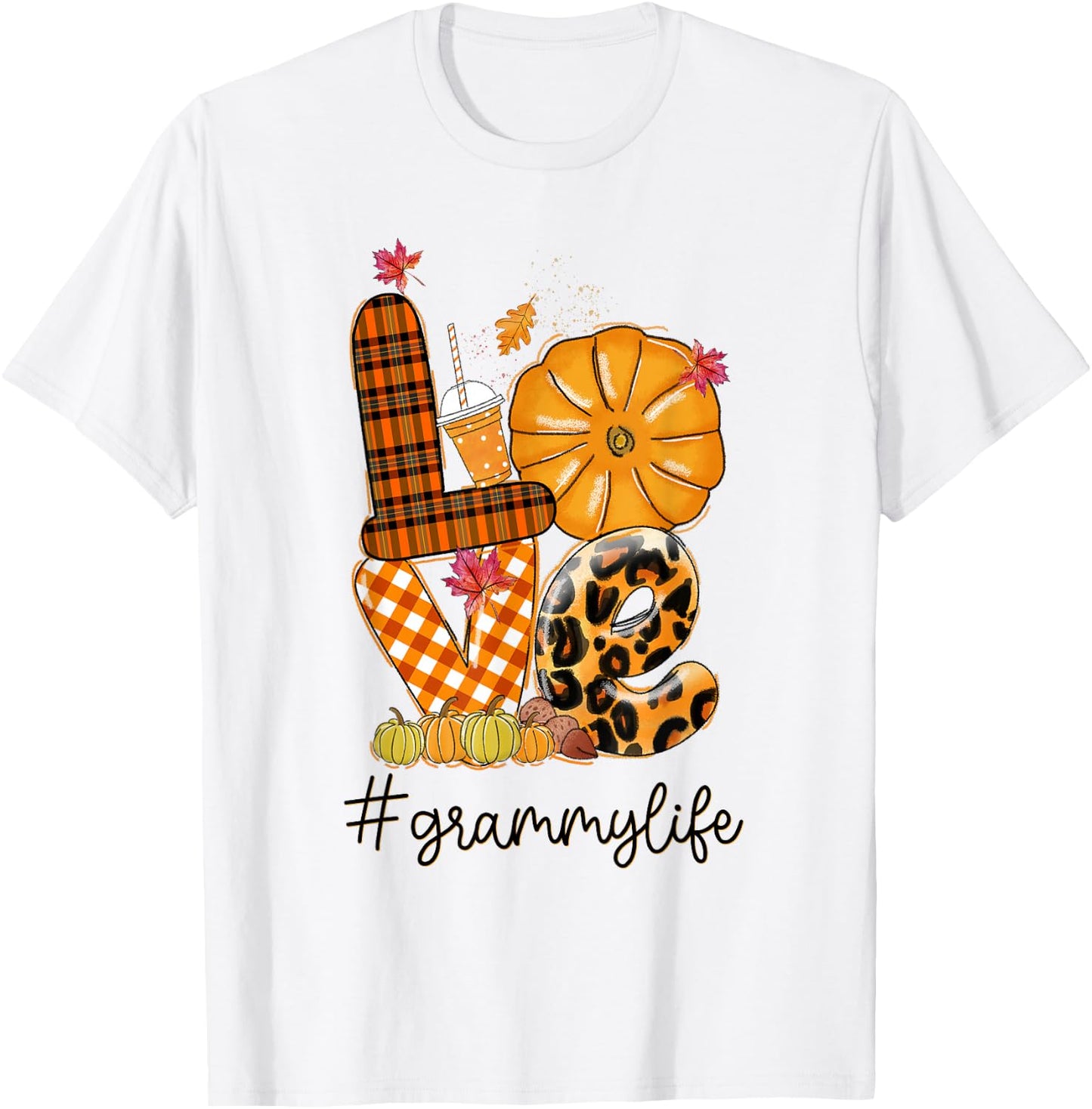Thanksgiving Love grammy Life Candy Leopard Fall Gifts T-Shirt - T-Shirt | White