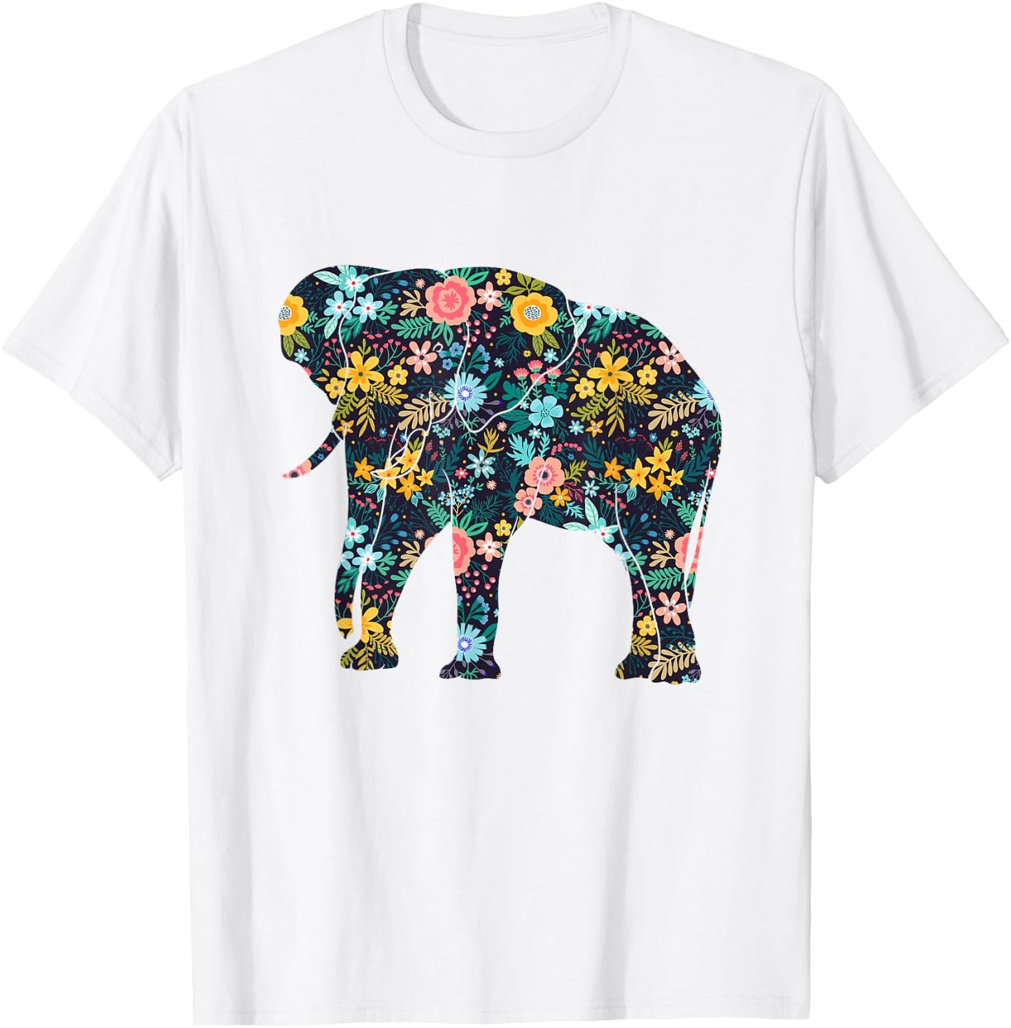 Floral Elephant Silhouette Girls Graphic T-Shirt - T-Shirt | White