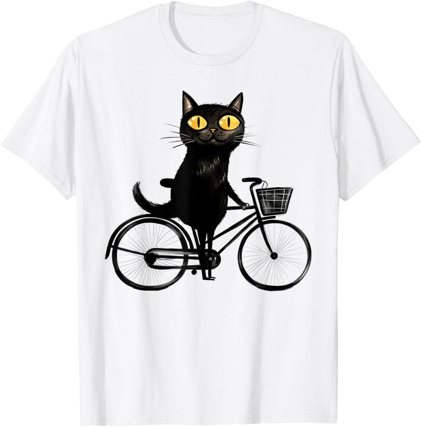 Bicycle Cat Funny Black Cat On A Bike, Biking Kitty T-Shirt - T-Shirt | White