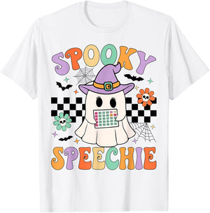 Spooky Speechie Speech Therapy Halloween Retro SLP Halloween T-Shirt - T-Shirt | White