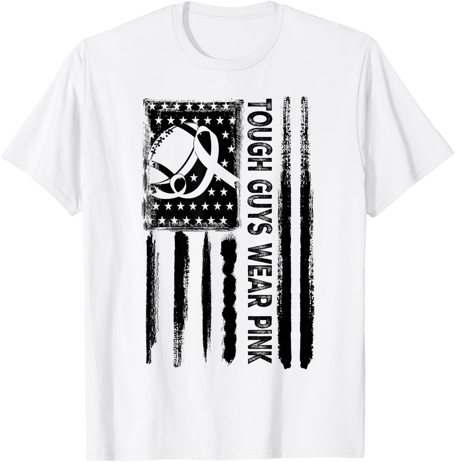 Tough Guys Wear Pink Breast Cancer Football American Flag T-Shirt - T-Shirt | White