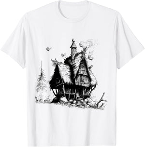 Walking House on Chicken Legs Slavic folklore Baba Yaga Art T-Shirt - T-Shirt | White