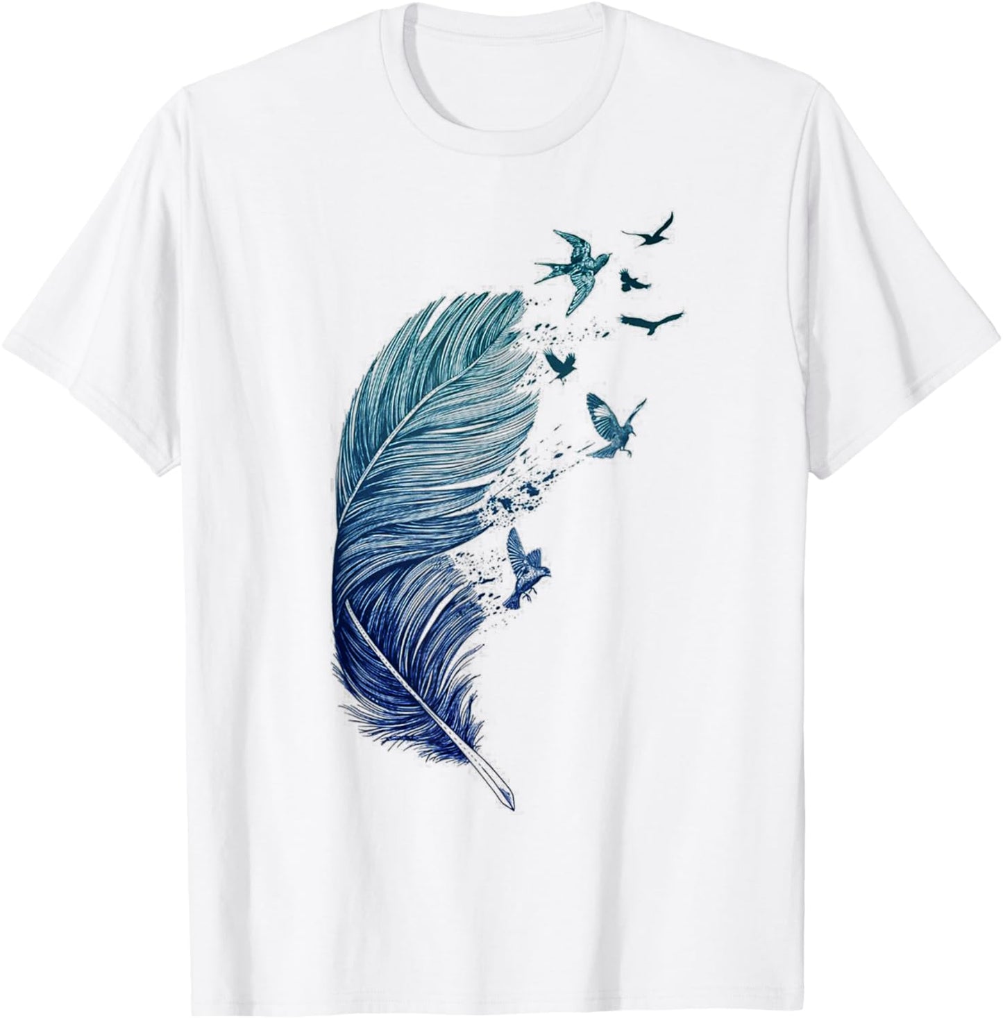 Flying Flock of Birds Feather Ink Art Bird Lovers T-Shirt - T-Shirt | White