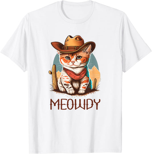 Meowdy Cat Funny Howdy Meme Western Cowboy Kitten T-Shirt - T-Shirt | White