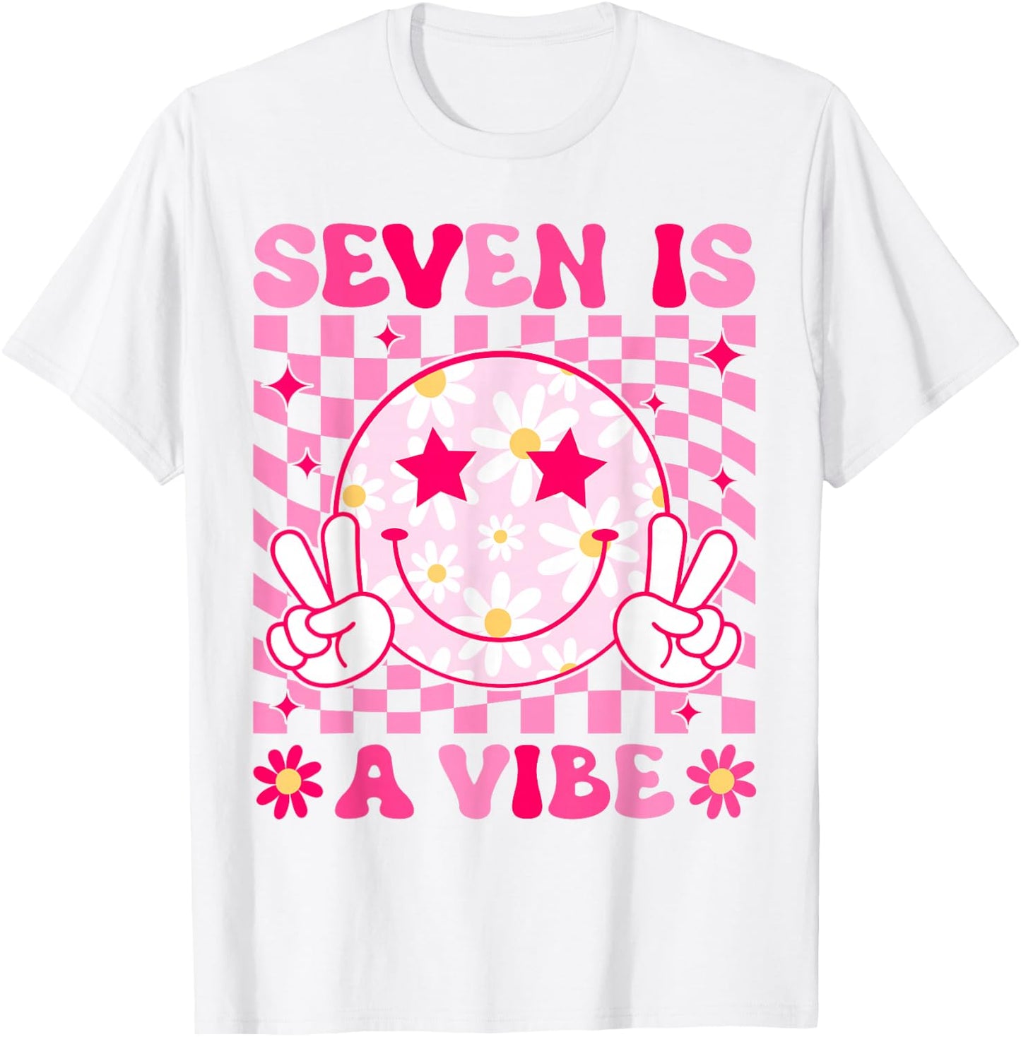 Seven Is A Vibe Birthday Groovy 7 Year Old Girl 7th Birthday T-Shirt - T-Shirt | White