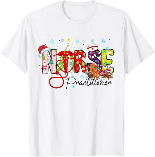 Women Christmas Nurse Practitioner Nurse Crew Stethoscope T-Shirt - T-Shirt | White