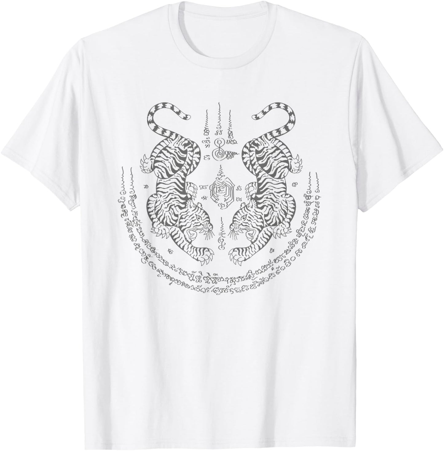 Thai Tattoo Twin Tiger Sak Yant Muay Thai Thailand Graphic T-Shirt - T-Shirt | White