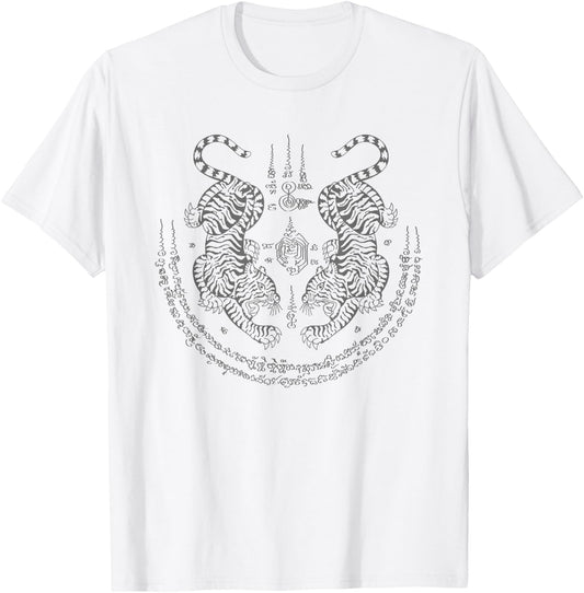 Thai Tattoo Twin Tiger Sak Yant Muay Thai Thailand Graphic T-Shirt - T-Shirt | White