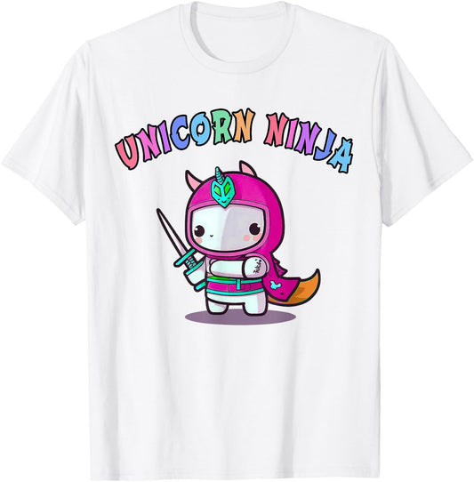 Funny UNICORN NINJA Girl Team Princess Birthday Crew Pink T-Shirt - T-Shirt | White