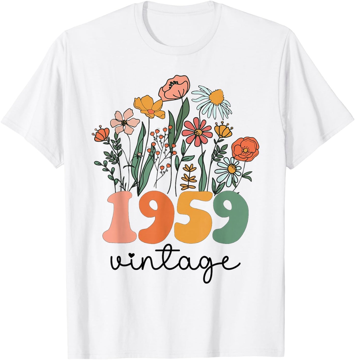 66 Years Old Vintage 1959 66th Women Birthday Wildflower T-Shirt - T-Shirt | White