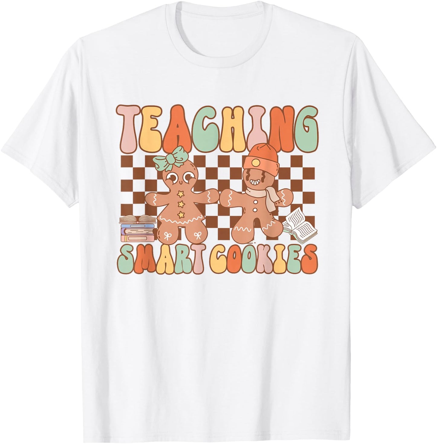 Retro Teaching Smart Cookies Teacher Christmas Gingerbread T-Shirt - T-Shirt | White