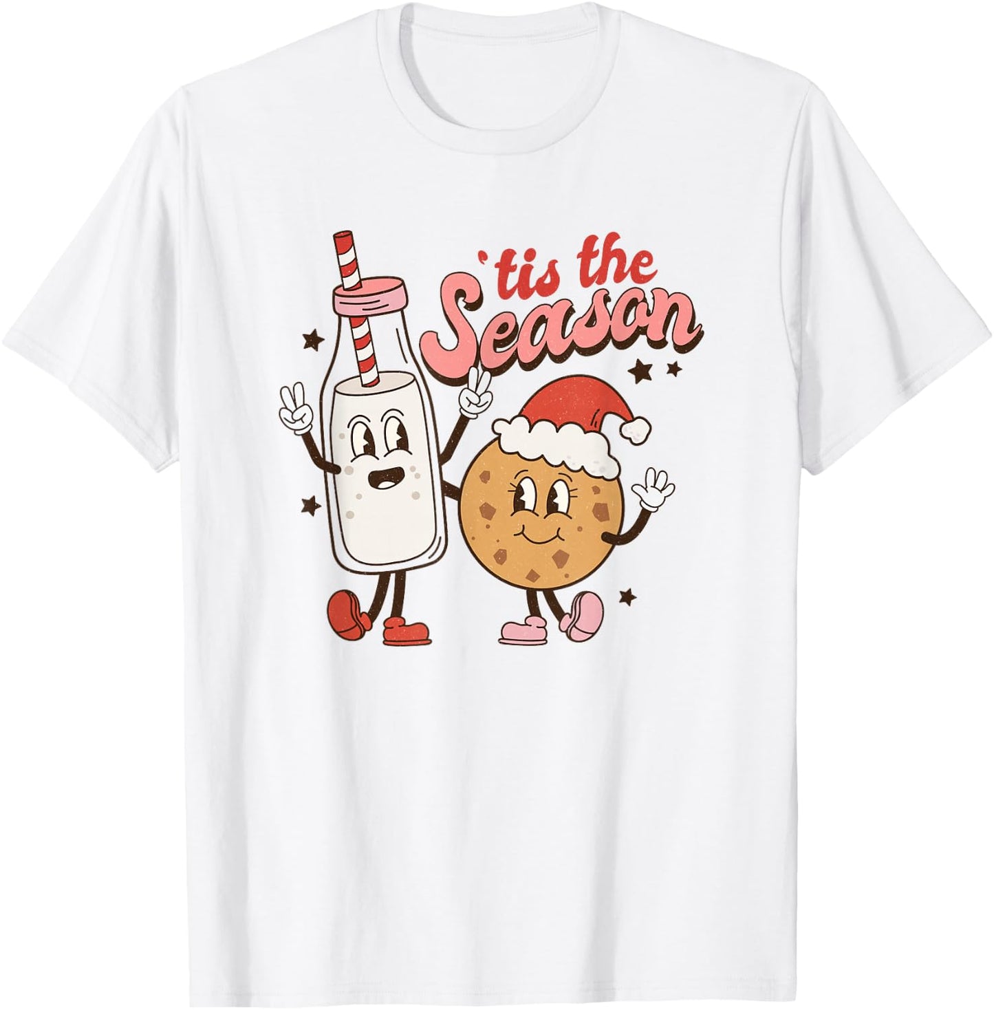 Tis The Season Retro Milk and Cookie Christmas T-Shirt - T-Shirt | White