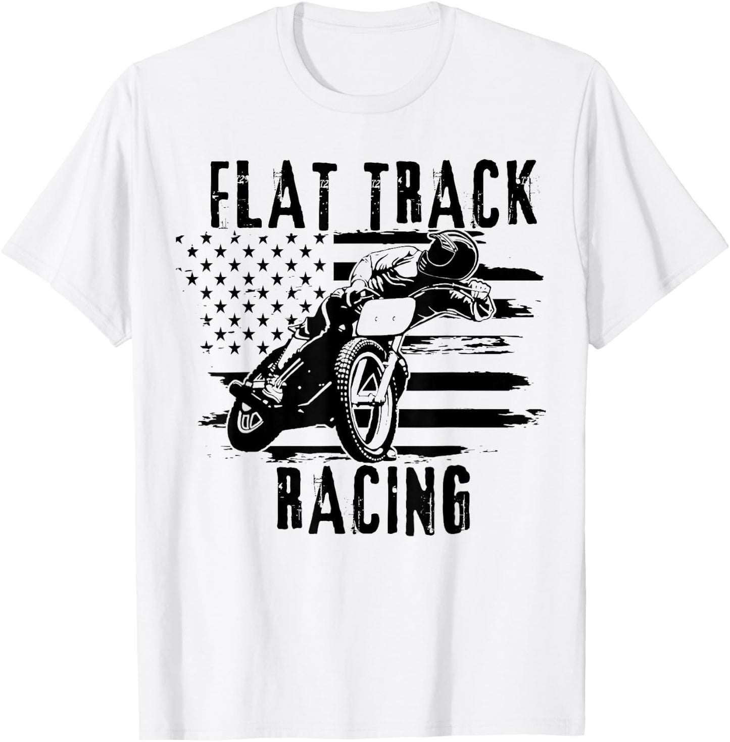 Flat Track Motorcycle Racing American Flag Speedway Dirt T-Shirt - T-Shirt | White