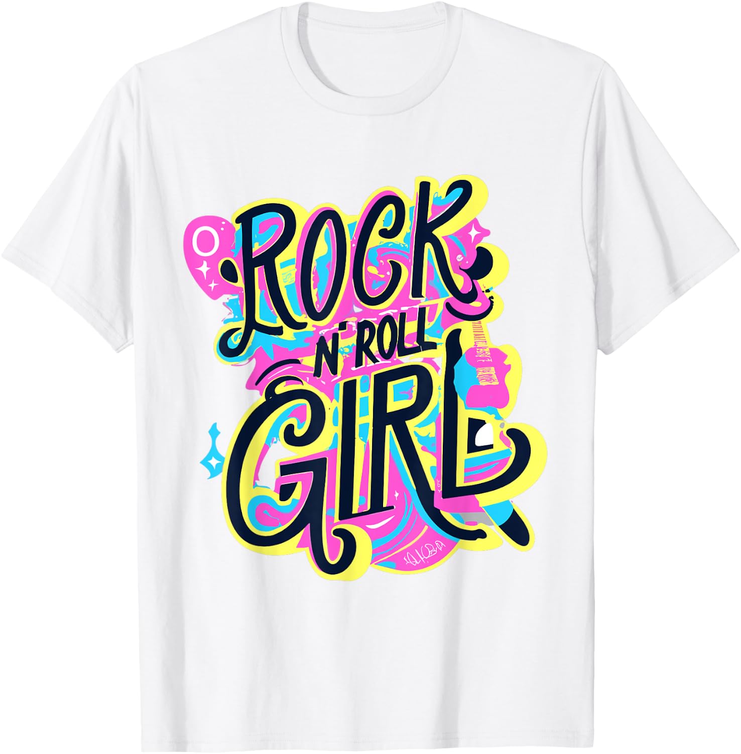 Rock N Roll Girl 80's Costume Graffiti Rock Music Cute T-Shirt - T-Shirt | White
