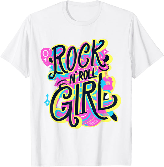 Rock N Roll Girl 80's Costume Graffiti Rock Music Cute T-Shirt - T-Shirt | White